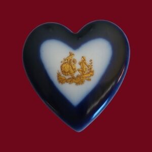 Vtg LIMOGES Victorian Porcelain Wedding Proposal Heart Pocket Charm
